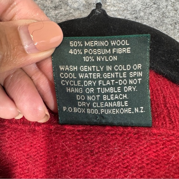 Lothlorian Red Wool Possum Blend Zip-Up Cardigan Sweater with Black Trim Women S - Picture 11 of 16